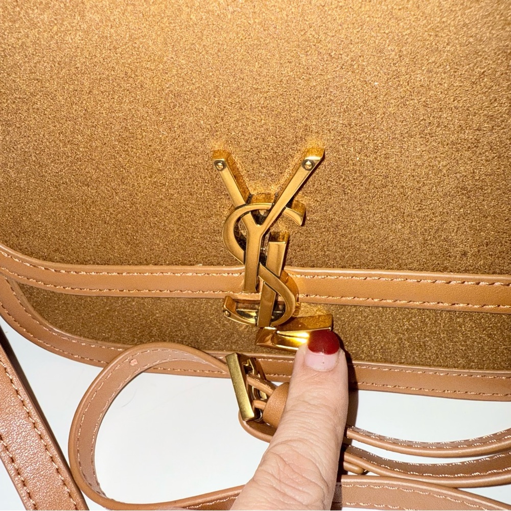 YSL tan leather designer luxury crossbody bag with golf hardware & letter lock - Picture 4 of 9